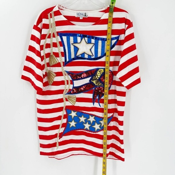 Sail Away Red & White Striped Embroidered Sequin Knit Top Women's Size Medium - Picture 3 of 11